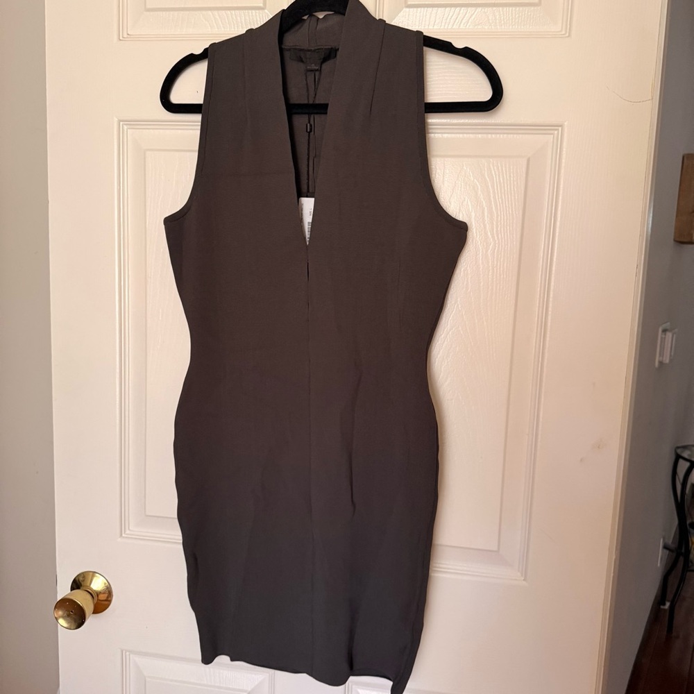 ALEXANDER WANG GRAY BODYCON VISCOSE DRESS WITH SMALL HOLE OPENING FRONT & BACK